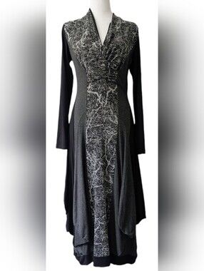 Ronen Chen Maxi Jersey Bubble Dress Black Grey Printed V-neck Wrap #38555 -3/10-